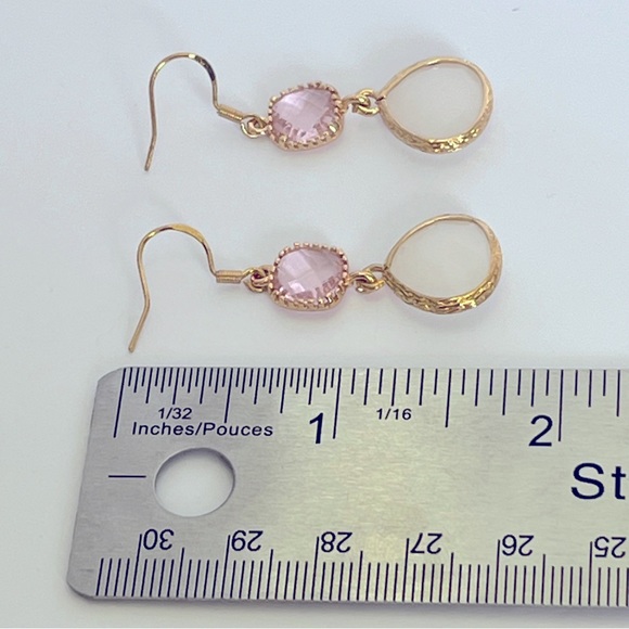 Pink Ivory Gold Teardrop Handmade Dangle Earrings - Picture 2 of 2